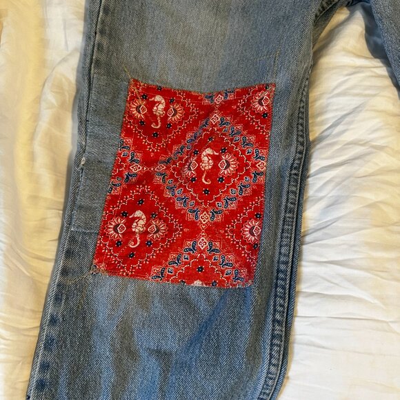 LEVI'S 31” Orange Tab Red Paisley Patchwork Jeans - Picture 2 of 11